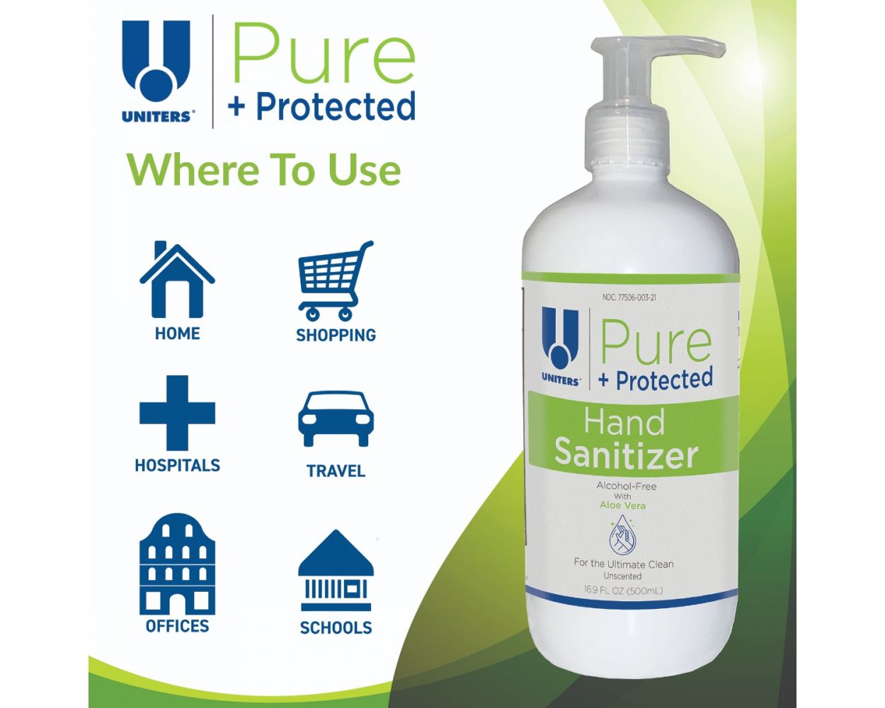 UNITERS PURE + PROTECTED HAND SANITIZING LIQUID (ALCOHOL FREE) - 500 ml - 2 Pack